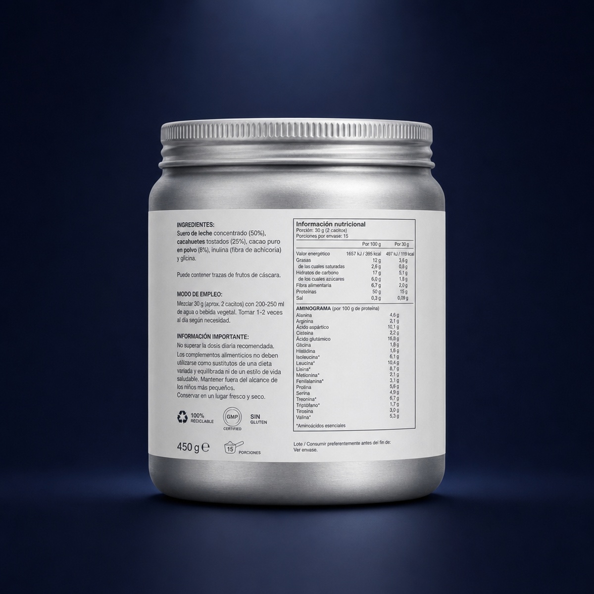 Etiqueta del tarro con ingredientes e información nutricional